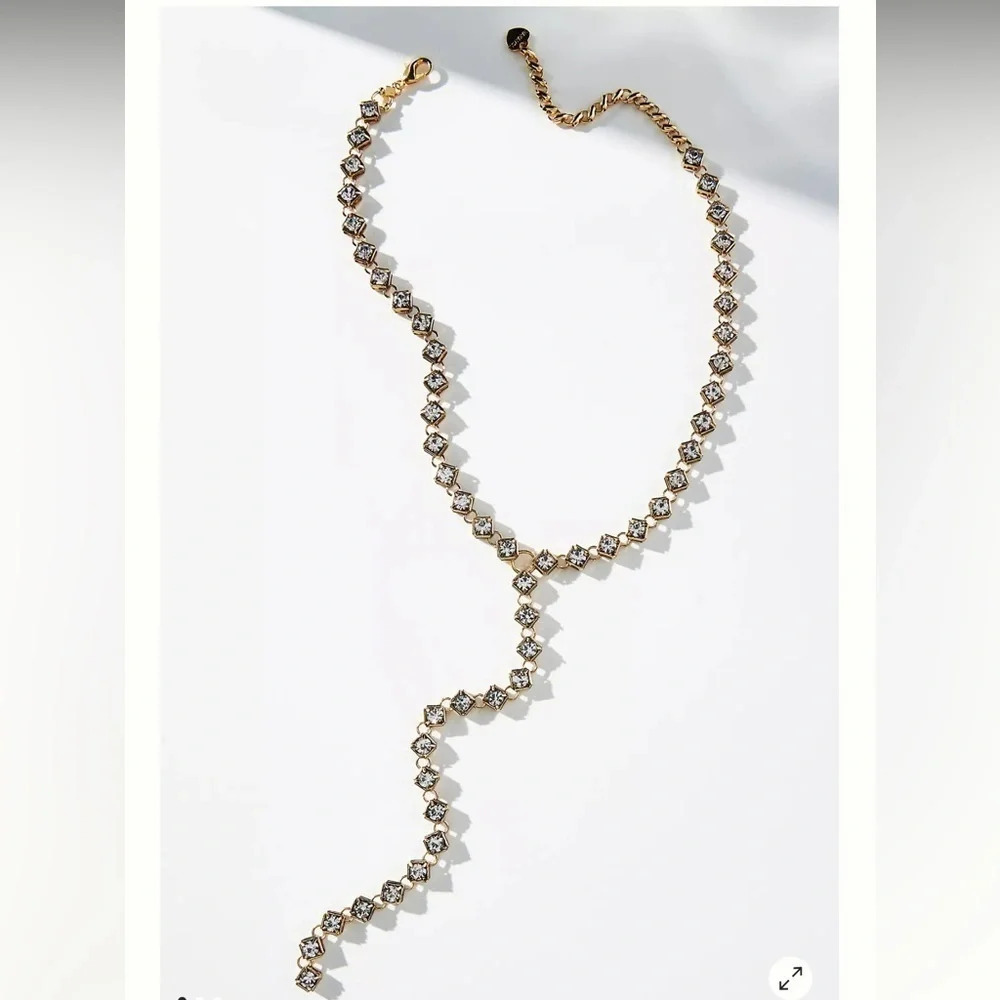 NWT Anthropologie Y- Shaped Long Gold and Rhinestone Necklace